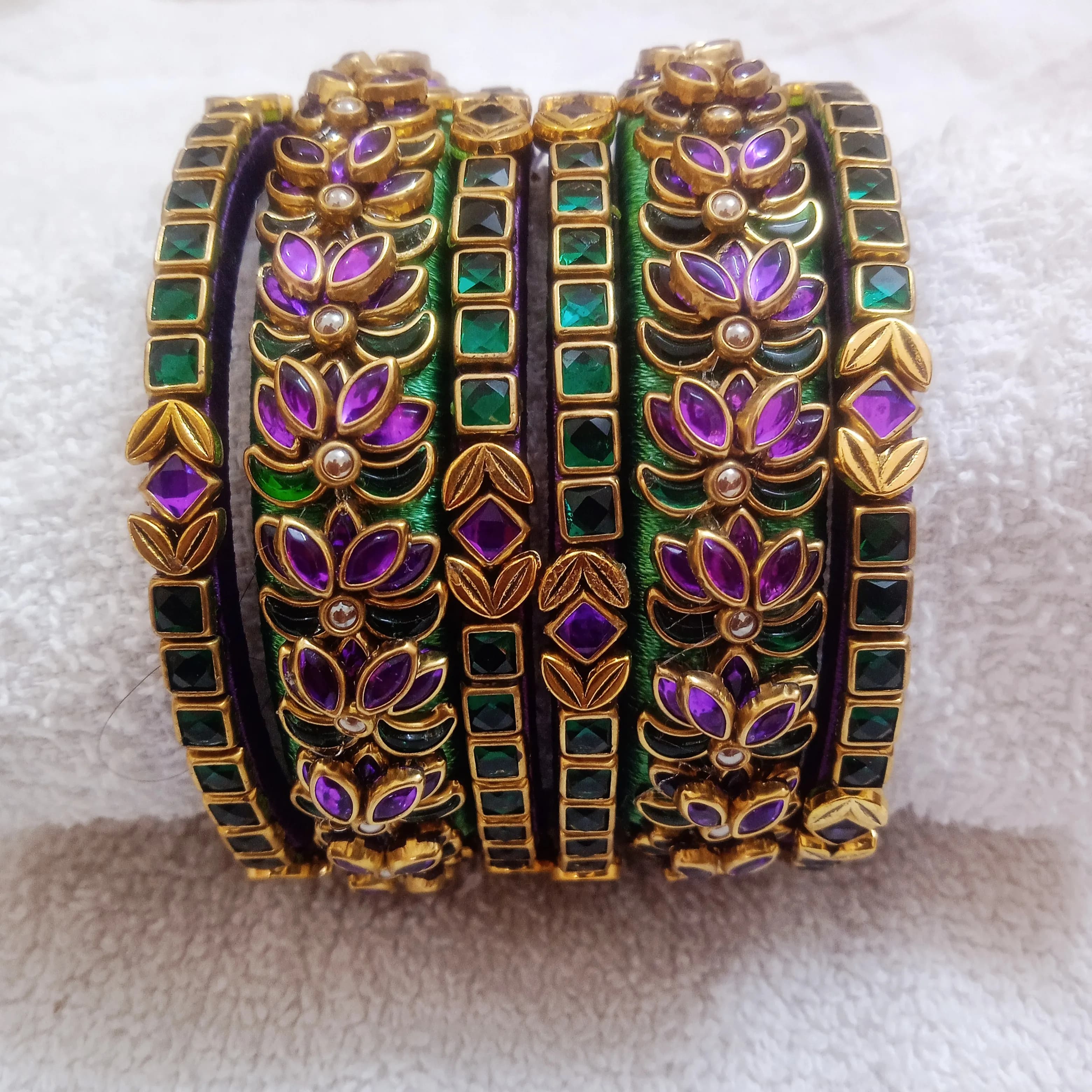 Lotus design silk thread bangles